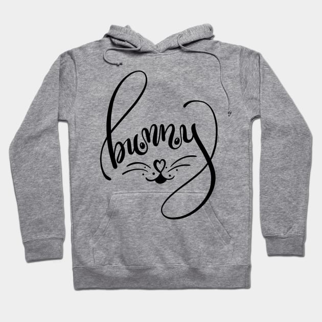 Bunny Word Art  Bunny Face Hand Lettered Design Hoodie by DoubleBrush